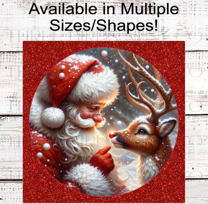 Christmas Wreath Signs, Santa Claus, Red Nose, Reindeer Decor- CW2196