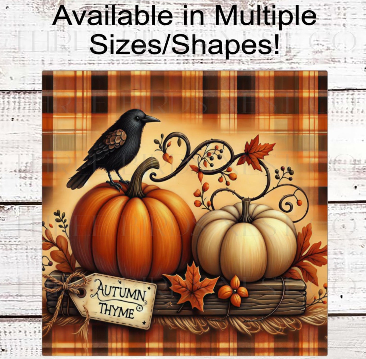 Fall Wreath Sign, Autumn Thyme, White Pumpkins, Rustic Farmhouse, Primitive Decor- FT2197