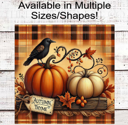 Fall Wreath Sign, Autumn Thyme, White Pumpkins, Rustic Farmhouse, Primitive Decor- FT2197