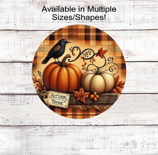 Fall Wreath Sign, Autumn Thyme, White Pumpkins, Rustic Farmhouse, Primitive Decor- FT2197
