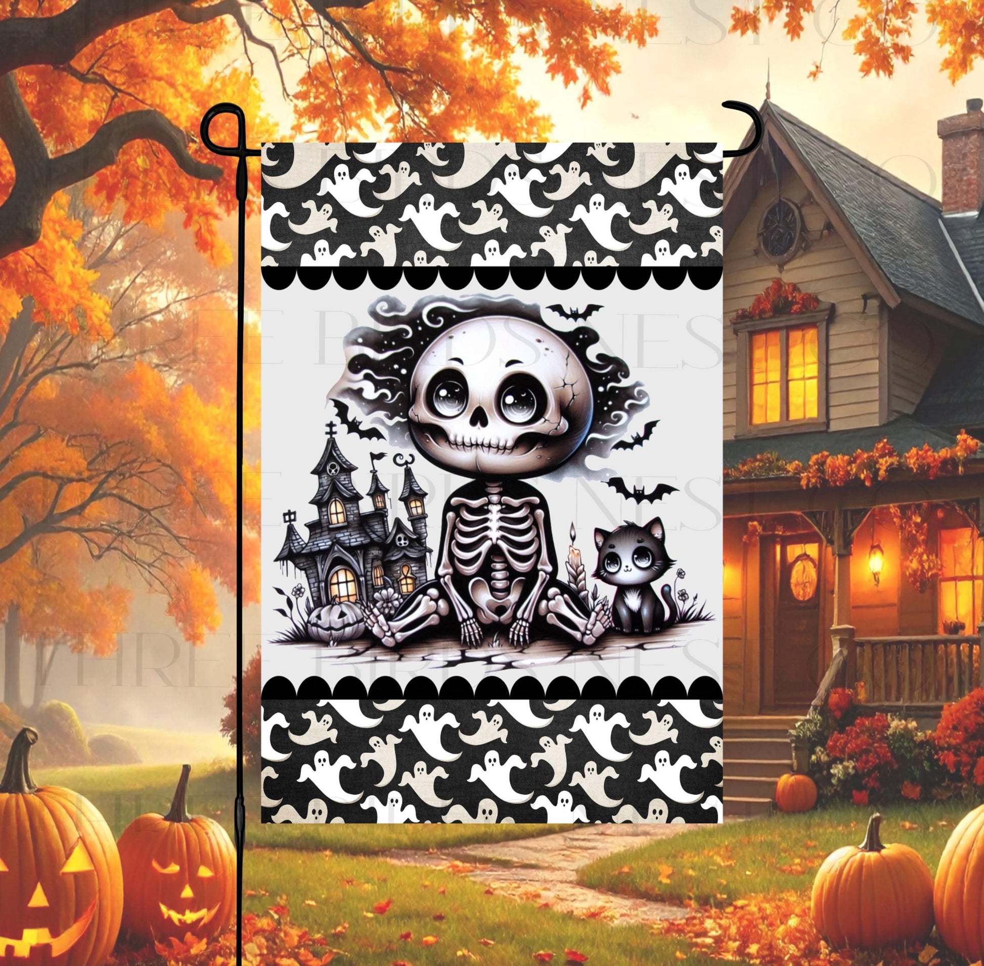 Halloween Double-Sided Garden Flag, Nightmare Lover, Skeleton, Haunted House