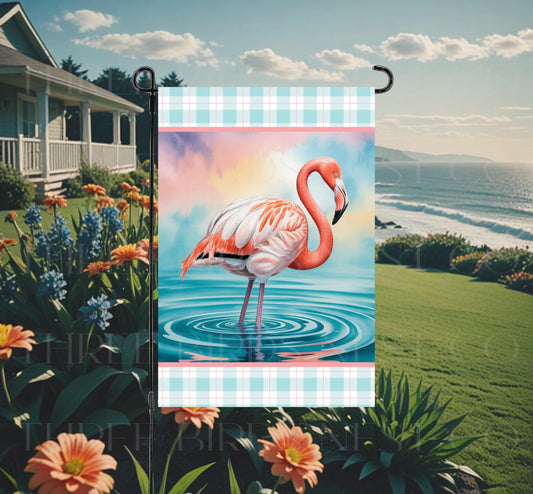 Flamingo Double-Sided Garden Flag, Welcome to the Beach