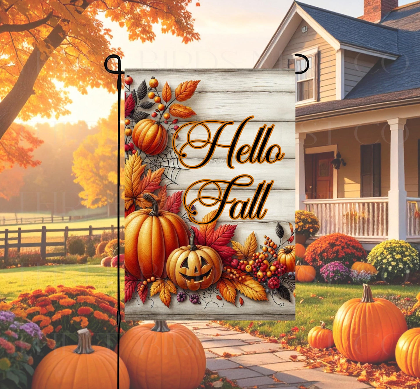 Hello Fall Double-Sided Garden Flag, Pumpkins Decor