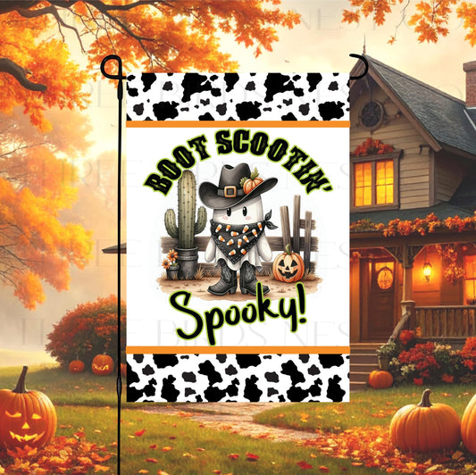 Halloween Double-Sided Garden Flag, Cowboy Ghost, Boot Scootin Spooky