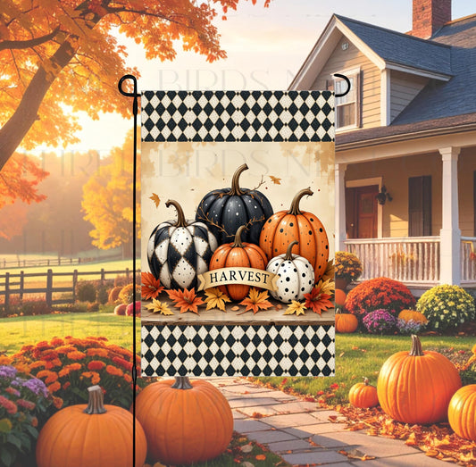 Fall Double-Sided Garden Flag, Harvest Blessings, Painted Pumpkins