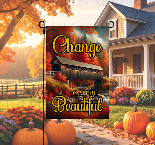Fall Double-Sided Garden Flag: Covered Bridge Decor