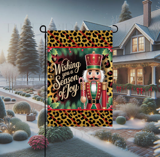 Christmas Double-Sided Garden Flag, Nutcracker Lover, Leopard Print, Season of Joy