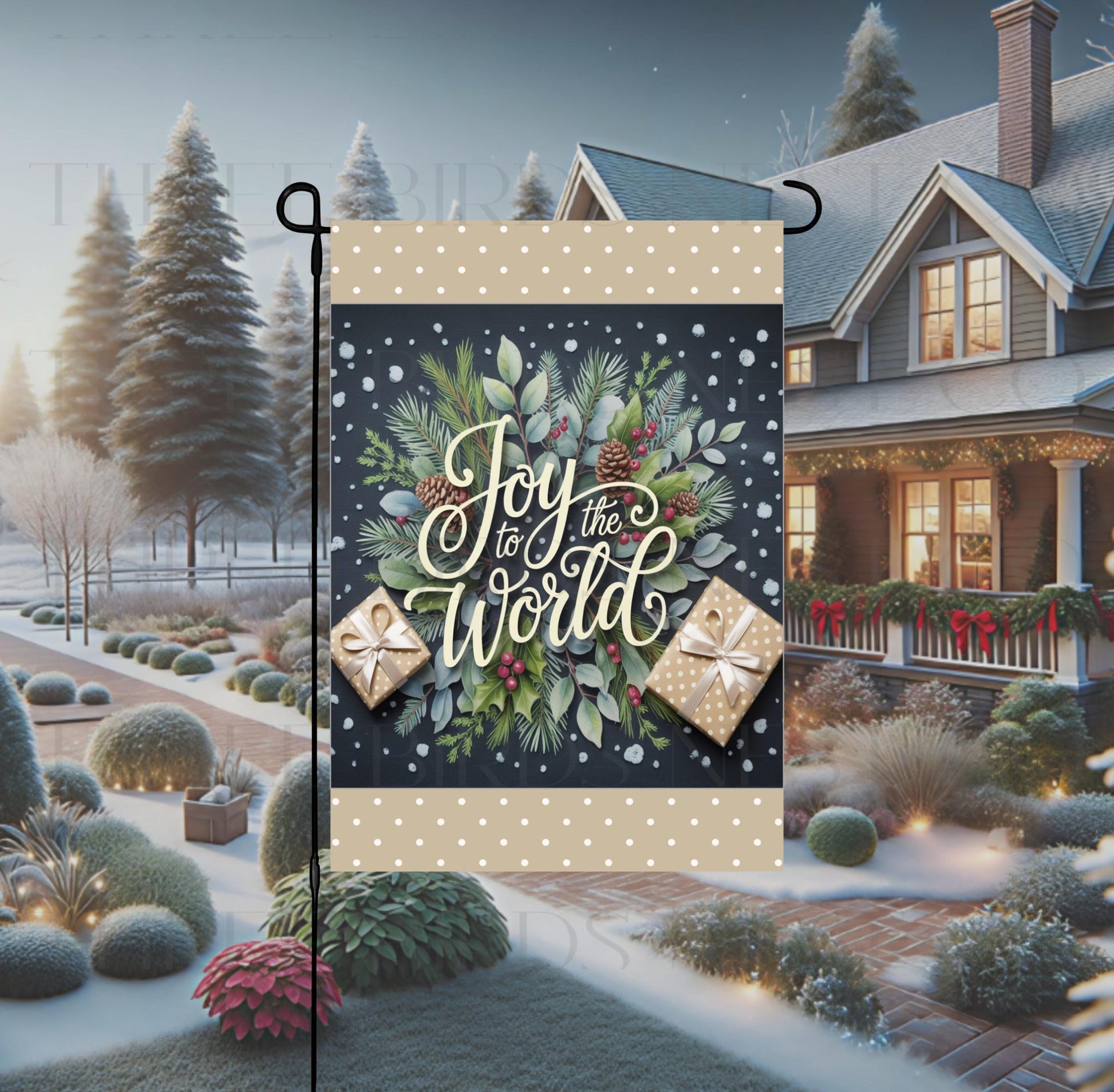 Christmas Double-Sided Garden Flag, Joy to the World, Polka Dots Decor