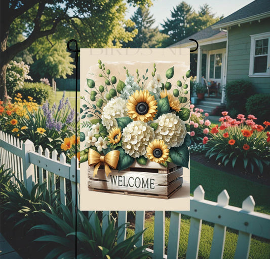 Welcome Double-Sided Welcome Garden Flag Hydrangea Lover, Sunflowers Decor