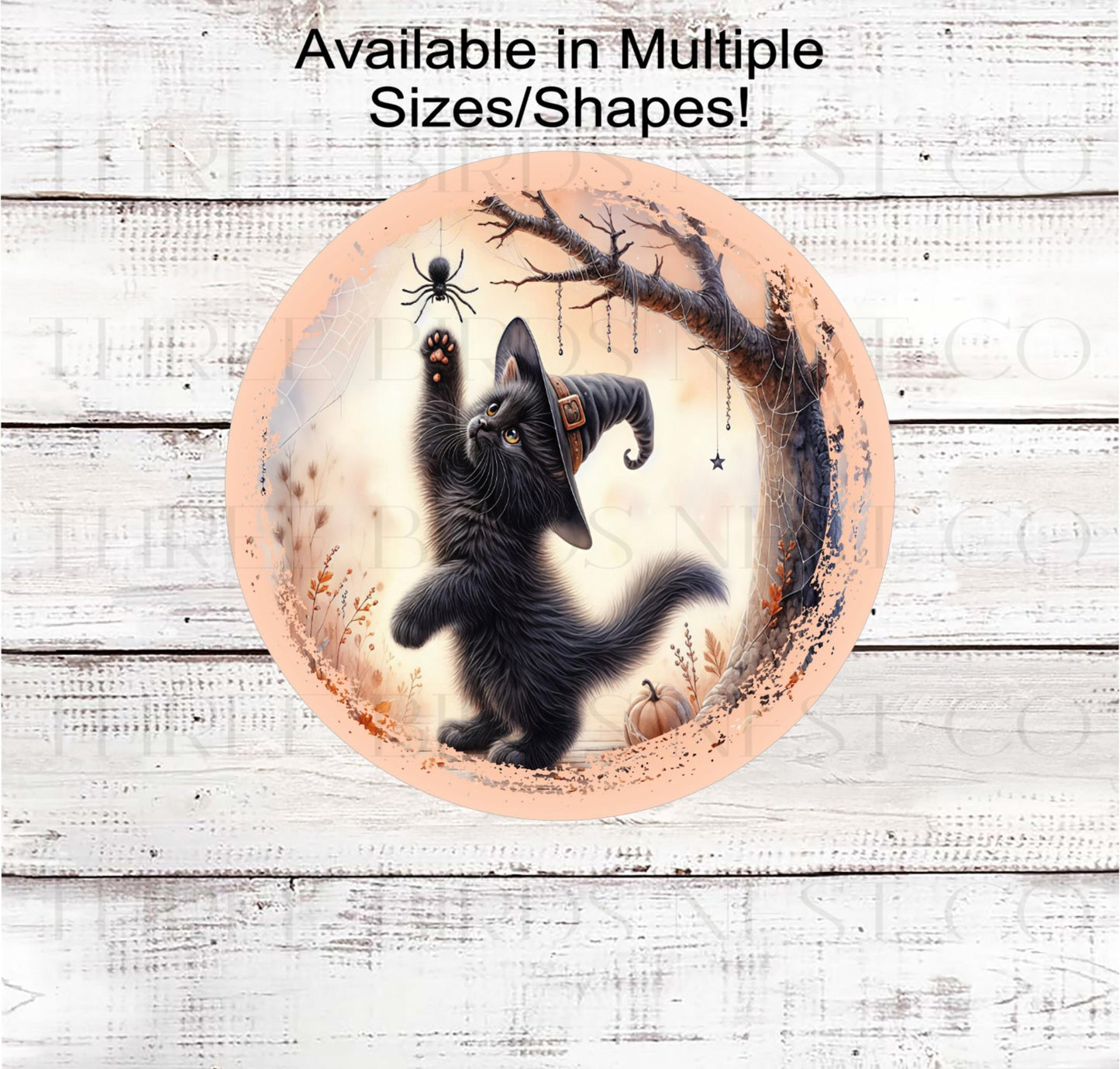 Halloween Black Cat with Spider Wreath Sign- H2168