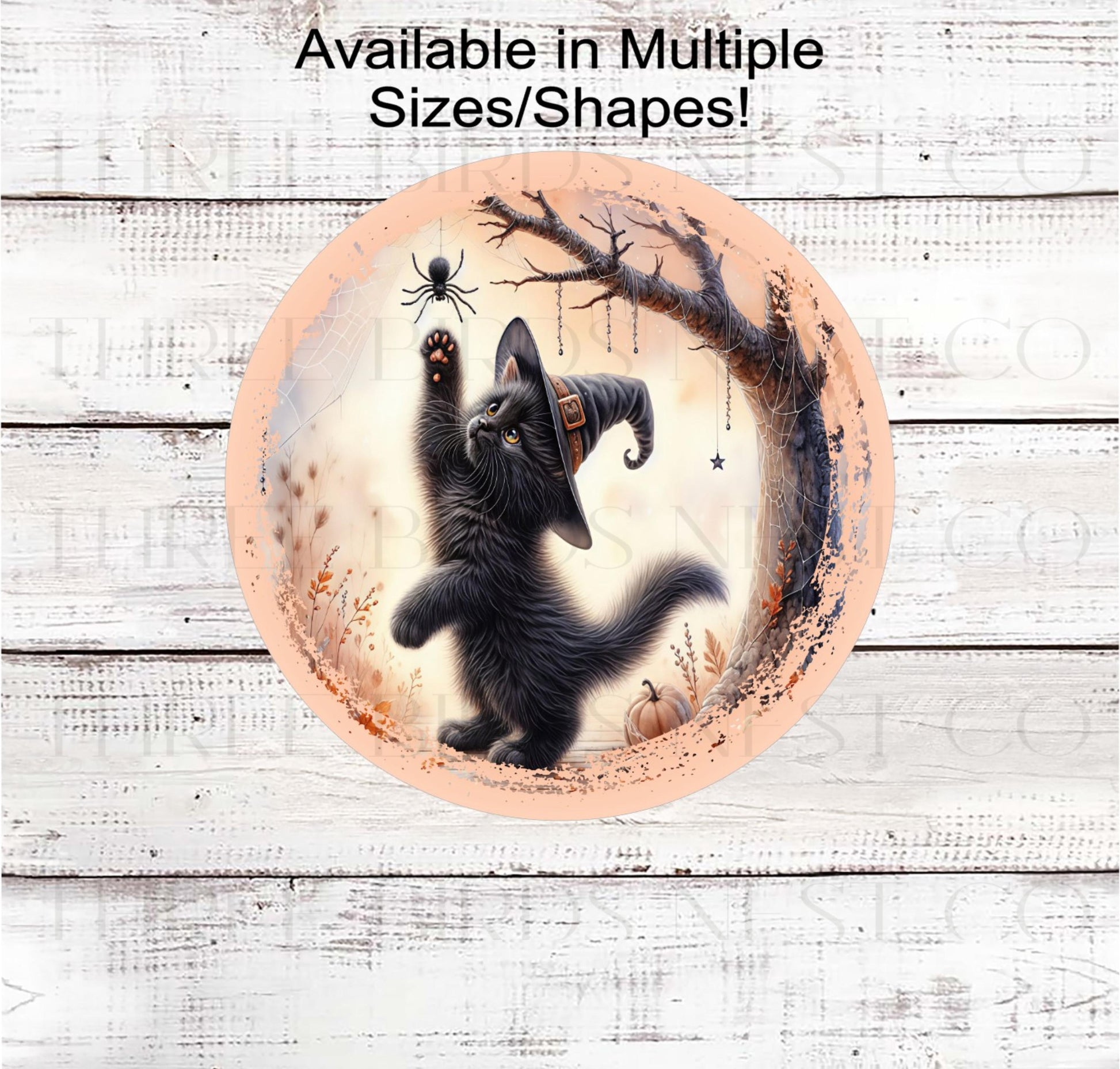 Halloween Black Cat with Spider Wreath Sign- H2168