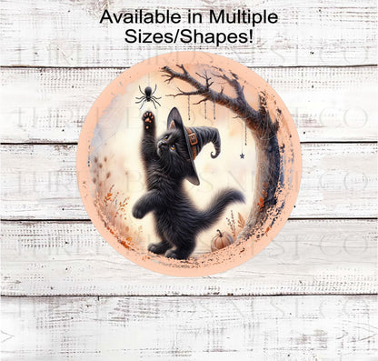 Halloween Black Cat with Spider Wreath Sign- H2168