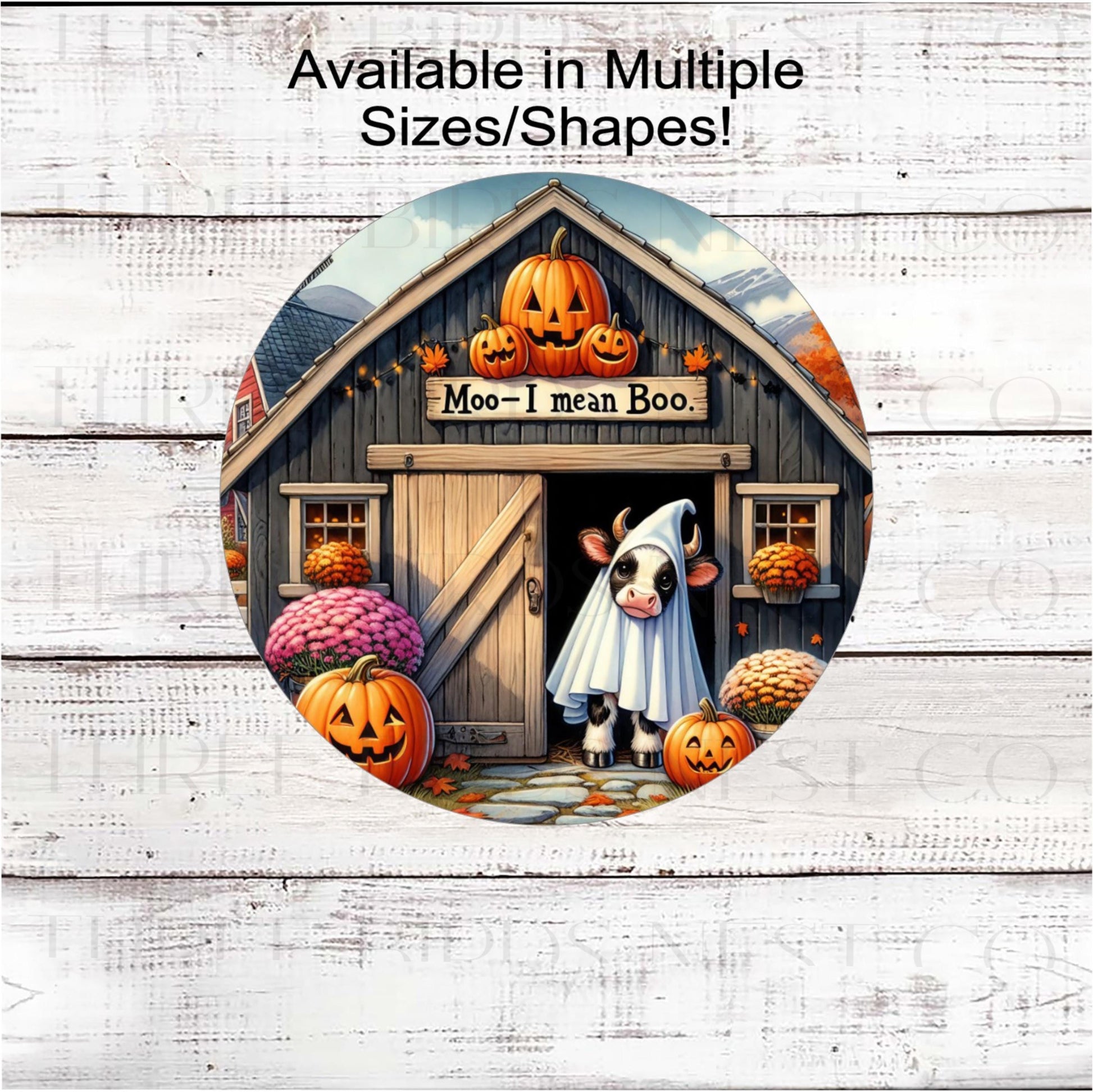 Halloween Cow Metal Wreath Sign, Boo Ghost Costume
