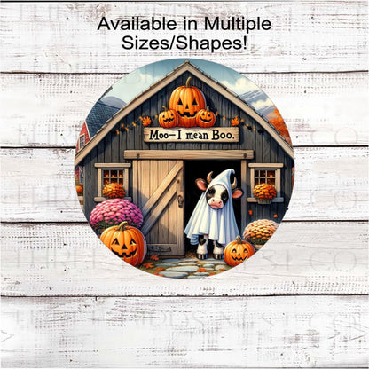 Halloween Cow Metal Wreath Sign, Boo Ghost Costume