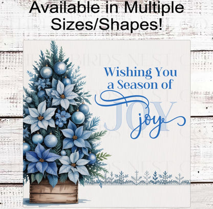 Christmas Wreath Signs, Season of Joy, Poinsettia Ornaments, Blue Christmas- CW734