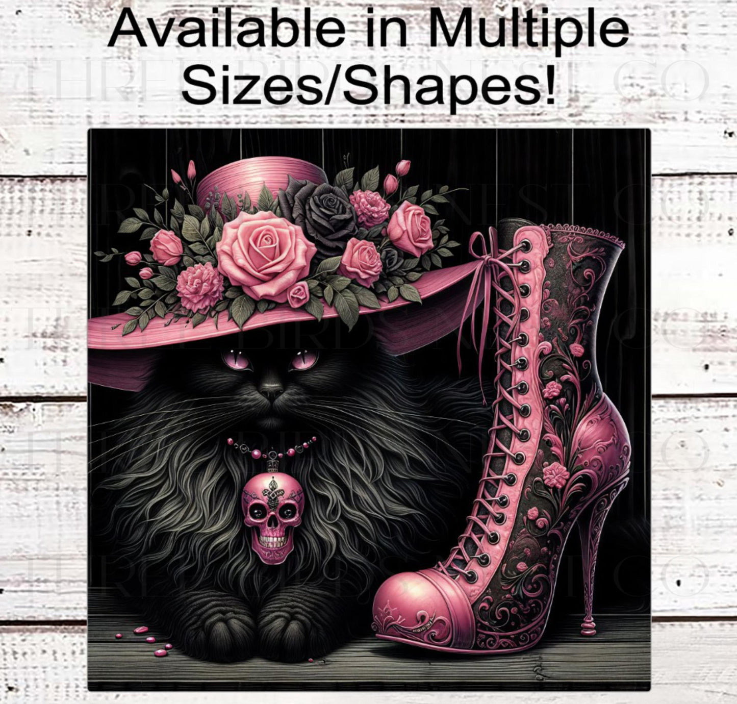 Halloween Wreath Signs, Black Cat Lover, Witch Boot, Roses Decor, Pink in October- H2211