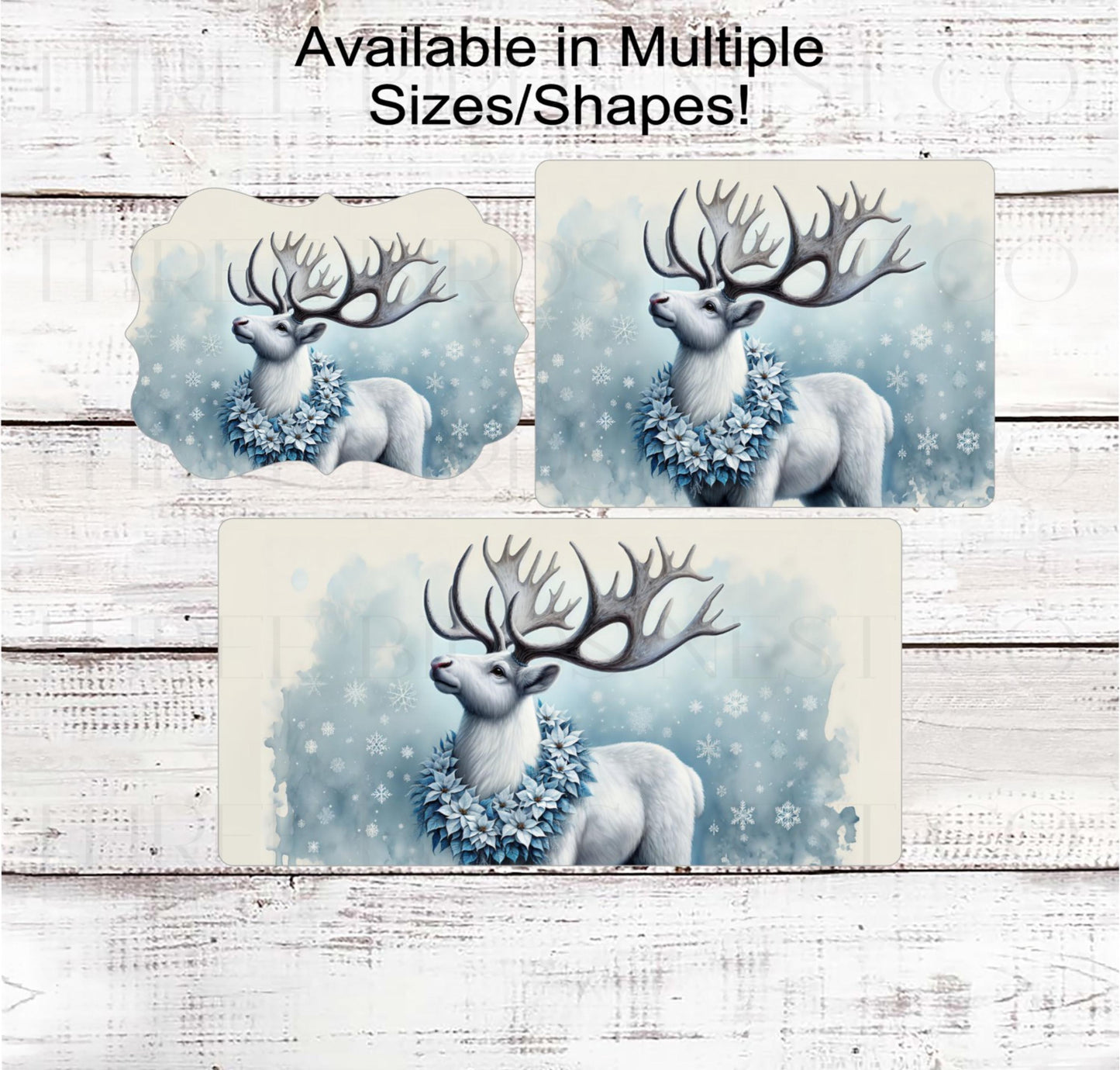 Winter Wreath Sign, Reindeer, Blue Christmas Poinsettias, Rustic Farmhouse, Cabin Decor- CW2214