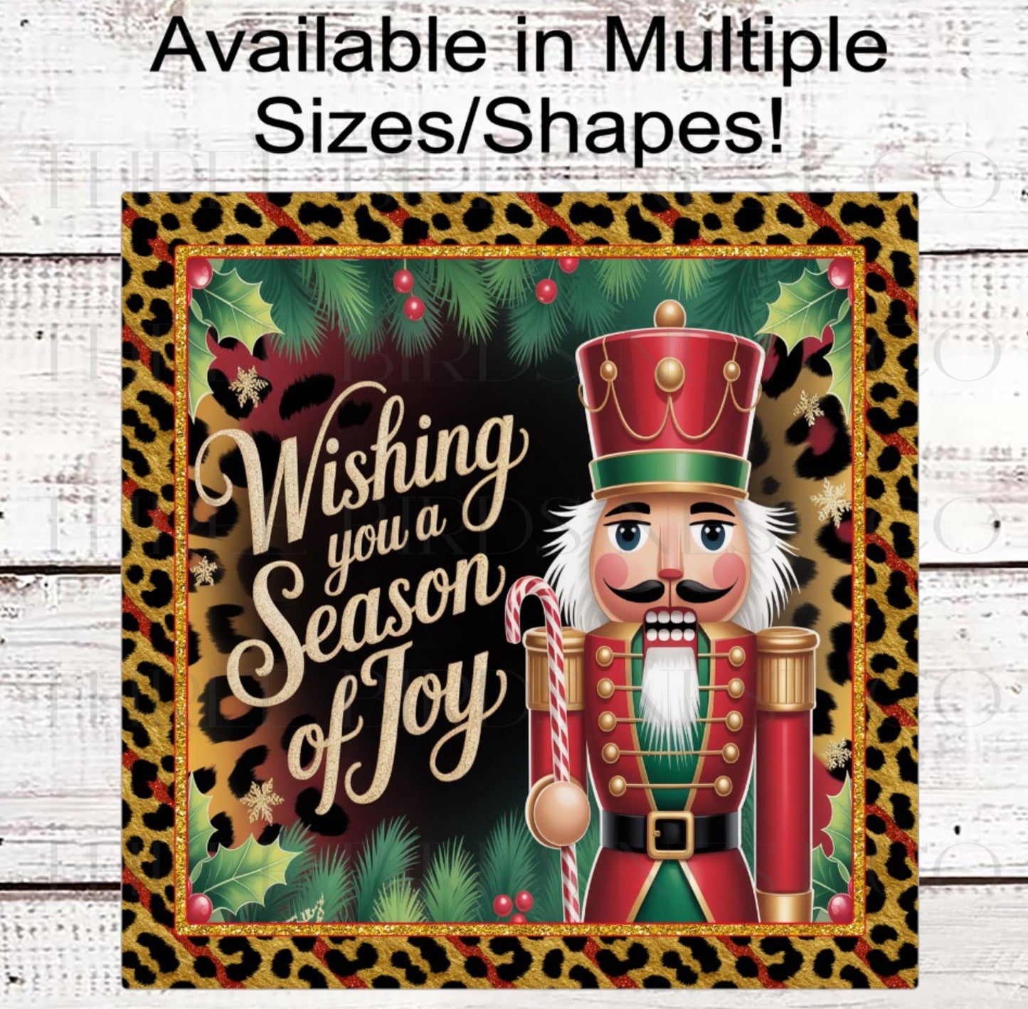 Christmas Wreath Sign, Nutcracker, Leopard Print, Seasons Greetings- CW2187
