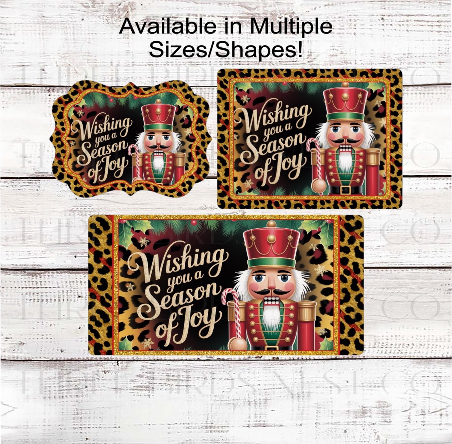 Christmas Wreath Sign, Nutcracker, Leopard Print, Seasons Greetings- CW2187