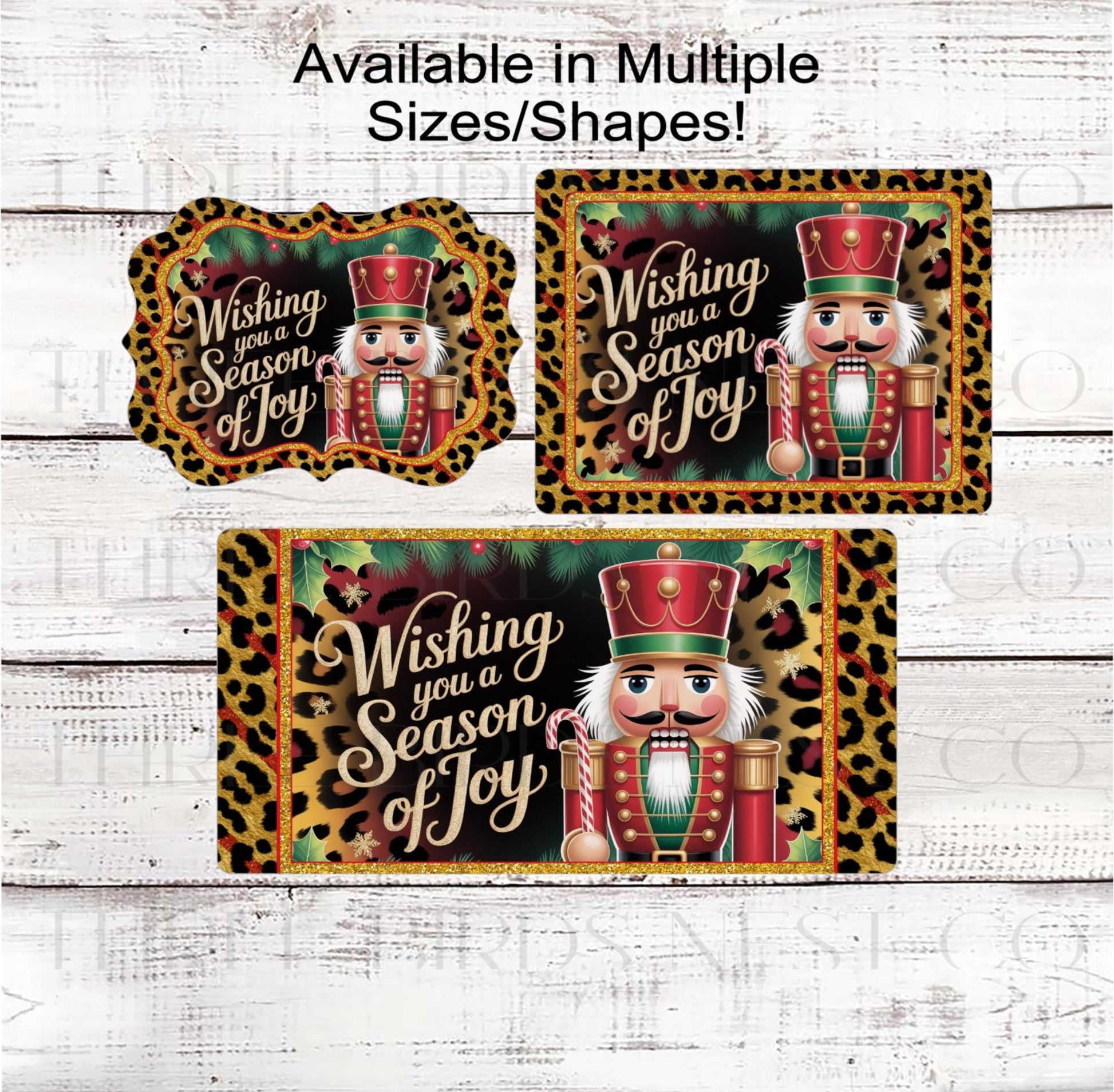 Christmas Wreath Sign, Nutcracker, Leopard Print, Seasons Greetings- CW2187