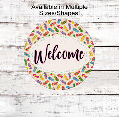 Welcome Wreath Sign, Flip Flops Decor, Beach Lover- B2176