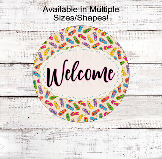 Welcome Wreath Sign, Flip Flops Decor, Beach Lover- B2176