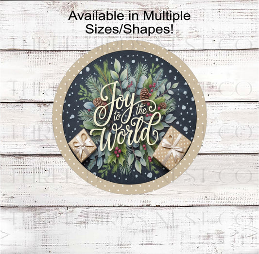 Christmas Wreath Sign, Joy to the World, Gold Presents, Jesus is the Reason- CW2194