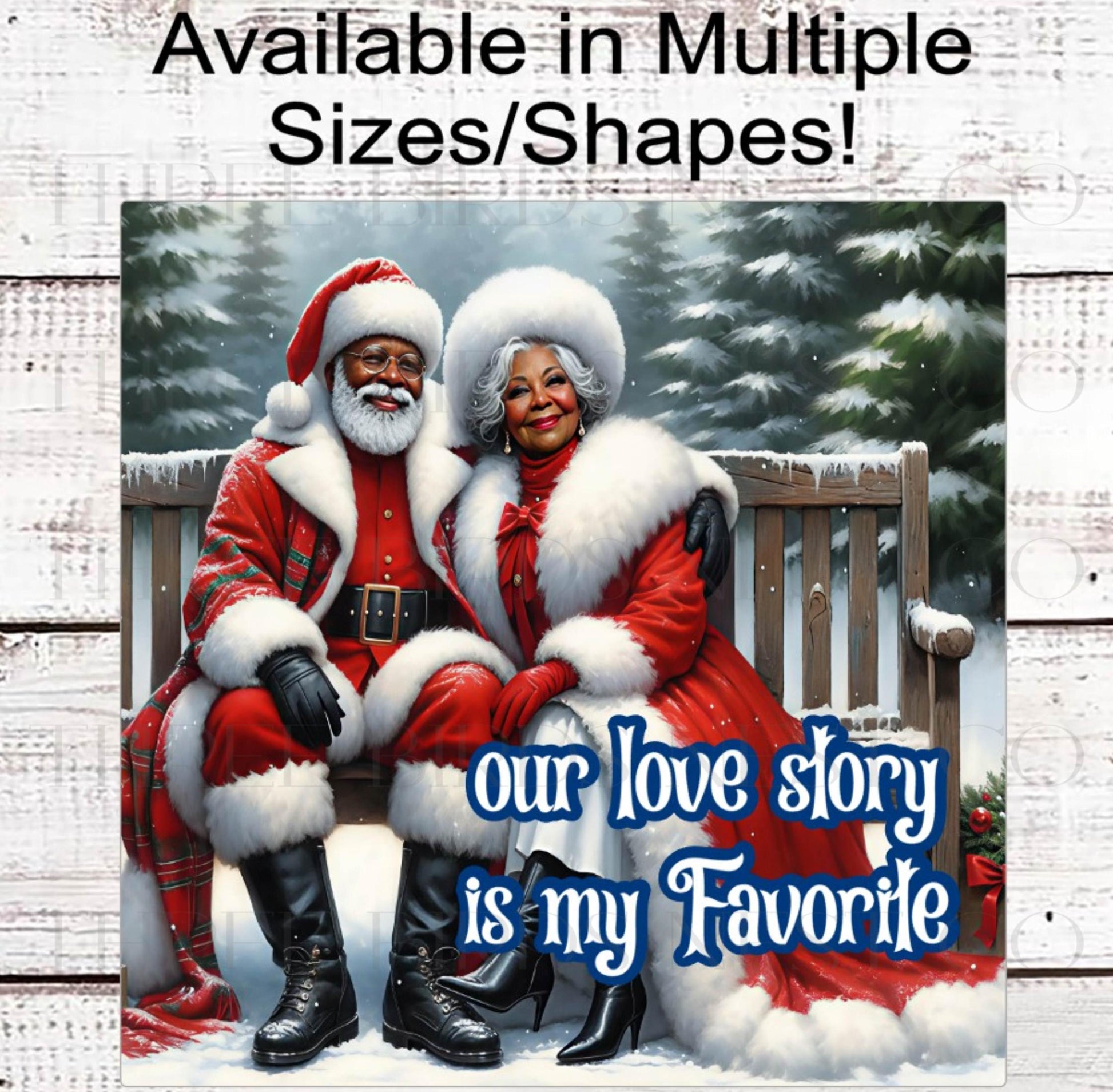 Christmas Wreath Sign, African American Santa and Mrs Claus, Our Love Story- ET2195