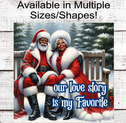 Christmas Wreath Sign, African American Santa and Mrs Claus, Our Love Story- ET2195