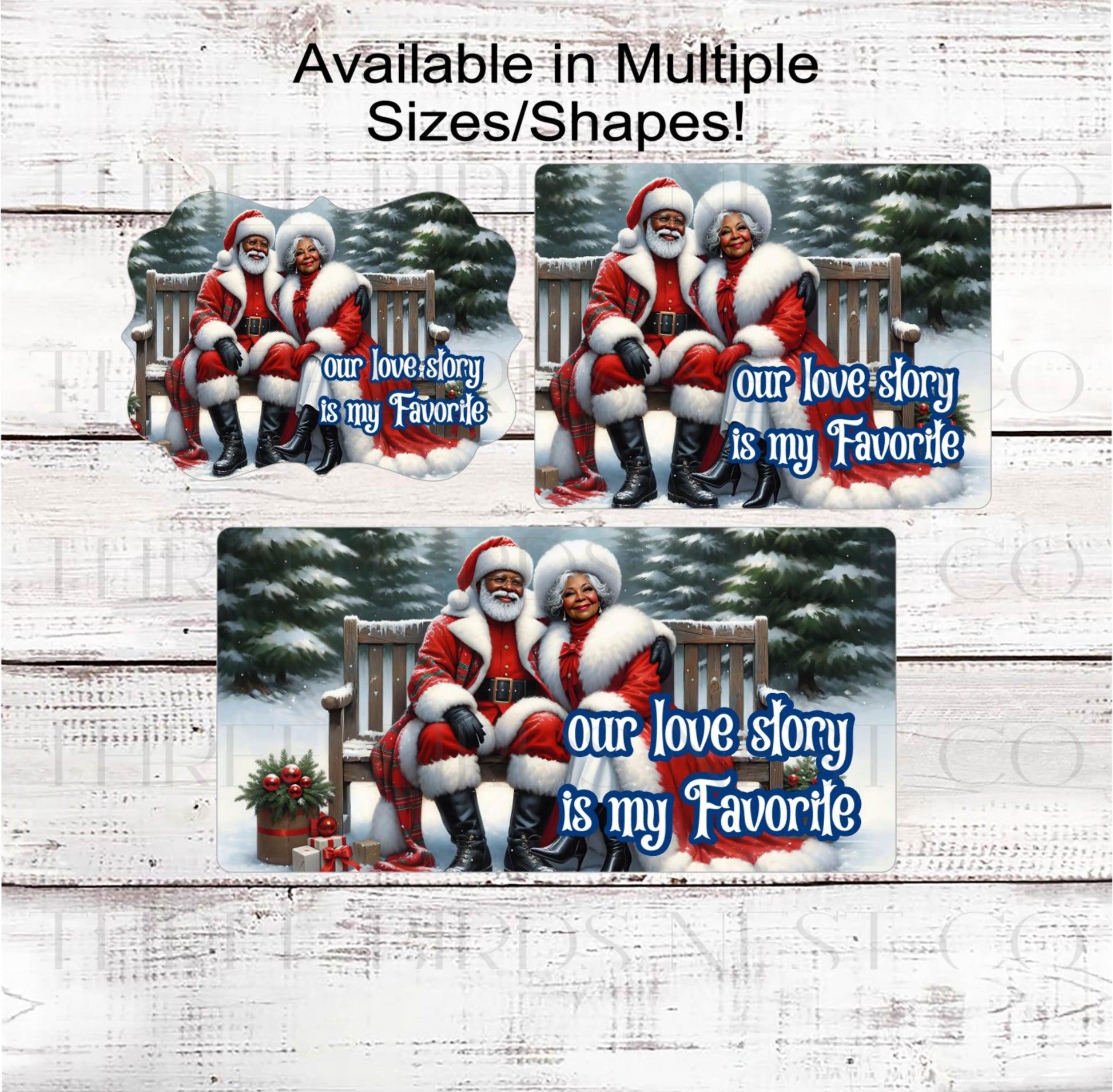 Christmas Wreath Sign, African American Santa and Mrs Claus, Our Love Story- ET2195