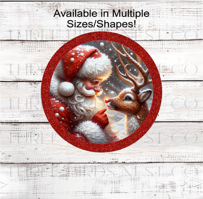 Christmas Wreath Signs, Santa Claus, Red Nose, Reindeer Decor- CW2196