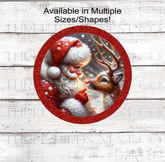 Christmas Wreath Signs, Santa Claus, Red Nose, Reindeer Decor- CW2196