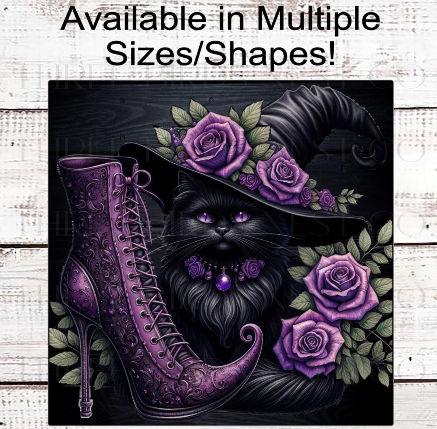 Halloween Wreath Signs, Black Cat Lover, Witch Boot, Roses Decor, Spooky Season- H2199