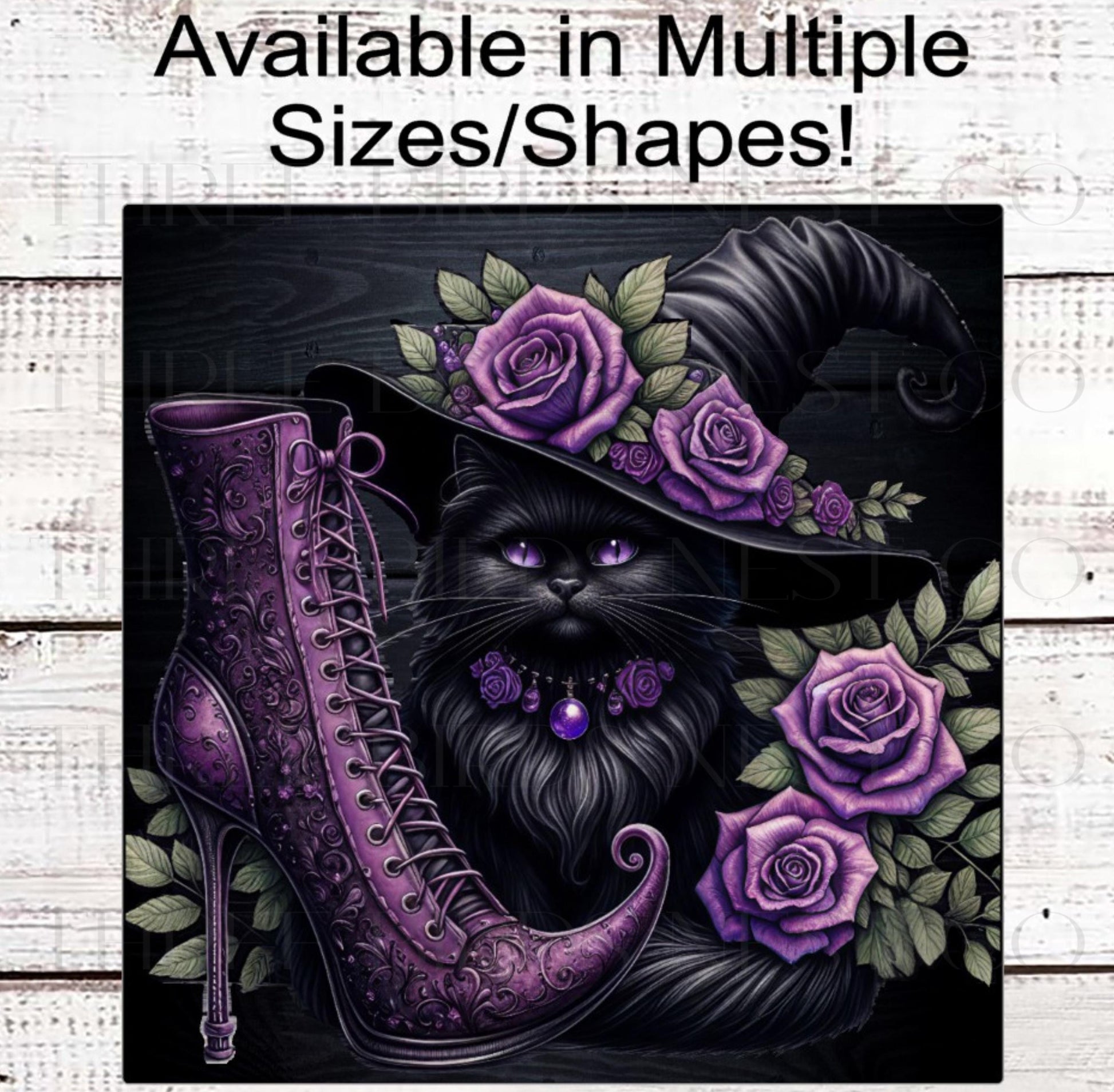 Halloween Wreath Signs, Black Cat Lover, Witch Boot, Roses Decor, Spooky Season- H2199