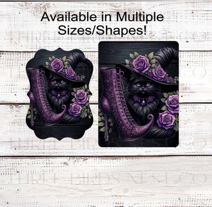Halloween Wreath Signs, Black Cat Lover, Witch Boot, Roses Decor, Spooky Season- H2199