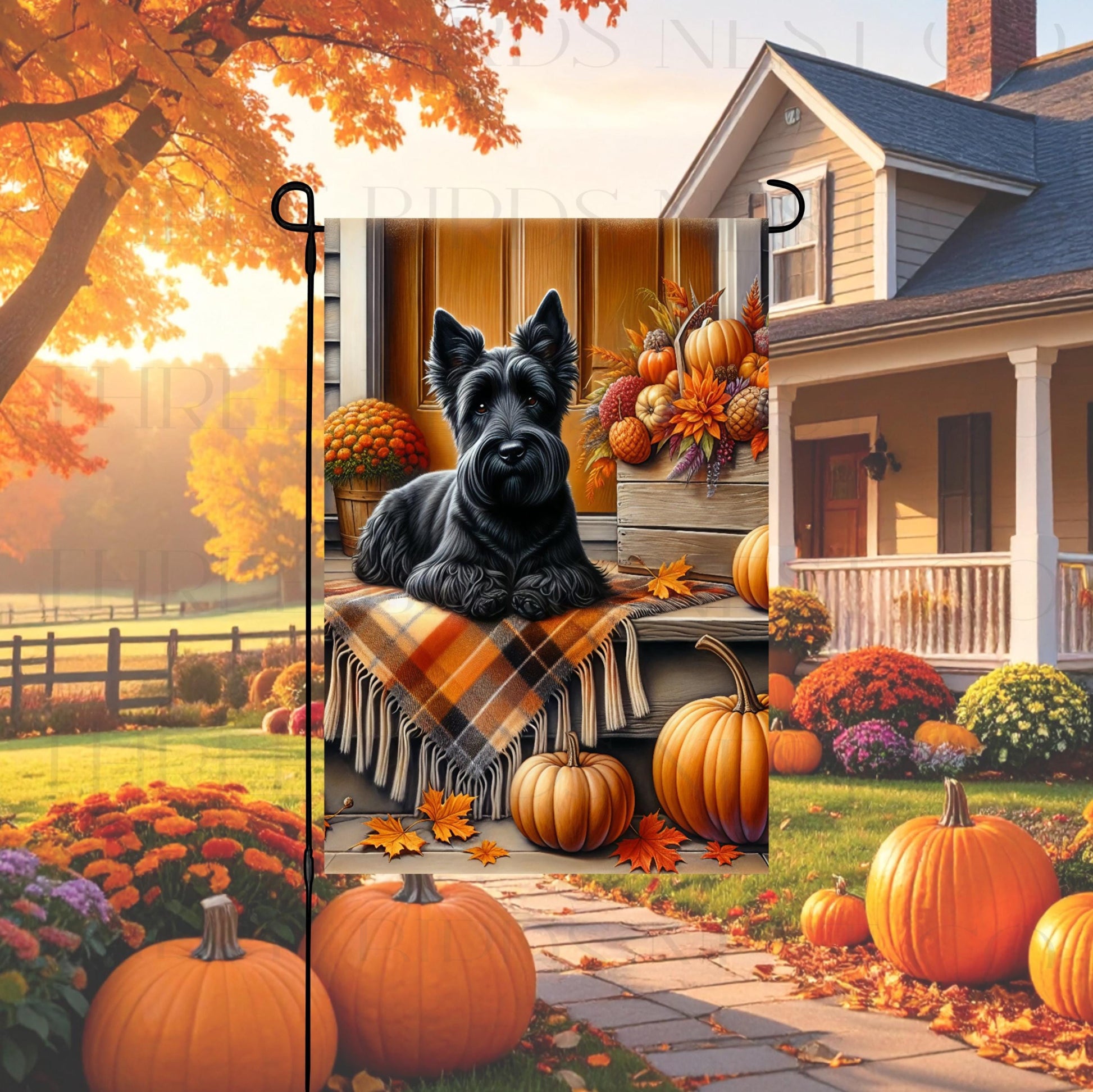 Fall Double-Sided Garden Flag, Scottish Terrier Dog, Pumpkins Decor
