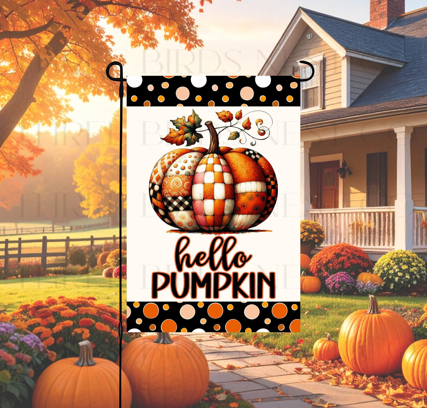 Fall Double-Sided Garden Flag, Hello Pumpkin, Patchwork Decor