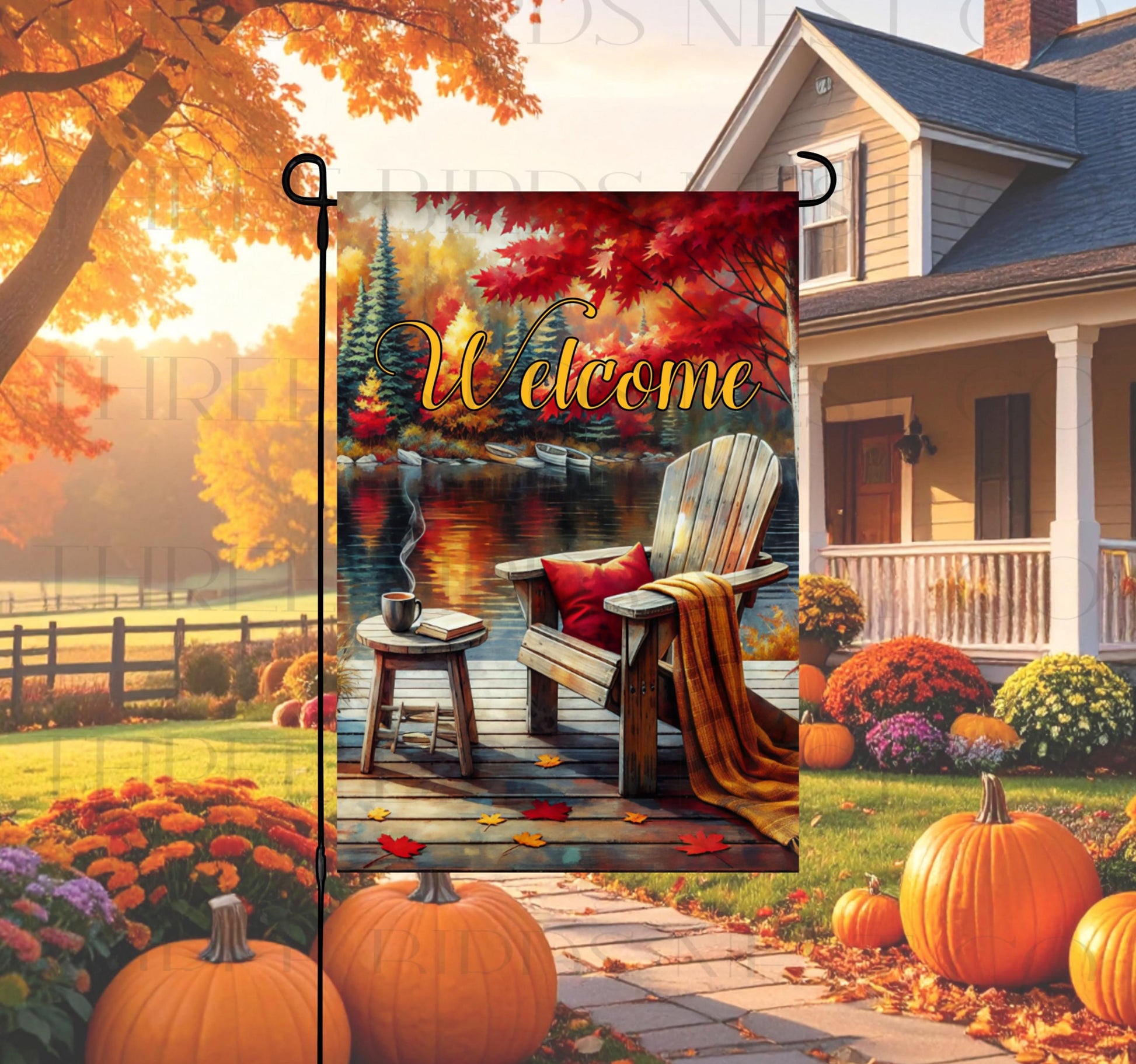 Fall Double-Sided Garden Flag, Lake House Decor, Autumn Welcome