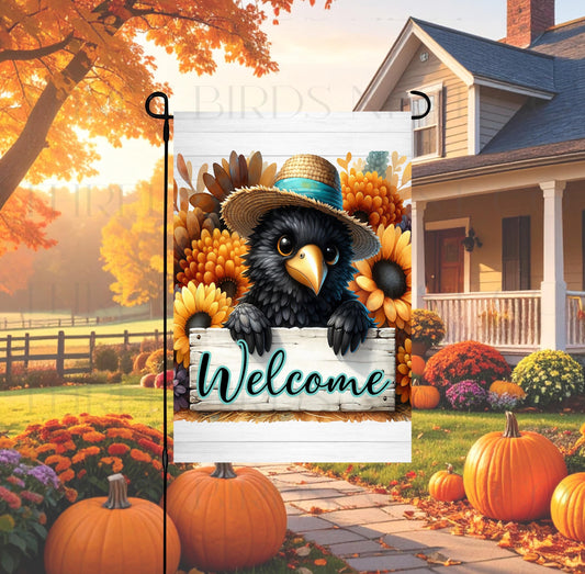 Fall Double-Sided Garden Flag, Black Crow, Sunflowers and Mums Decor
