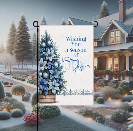 Christmas Double-Sided Garden Flag, Blue Christmas, Poinsettias, Season of Joy