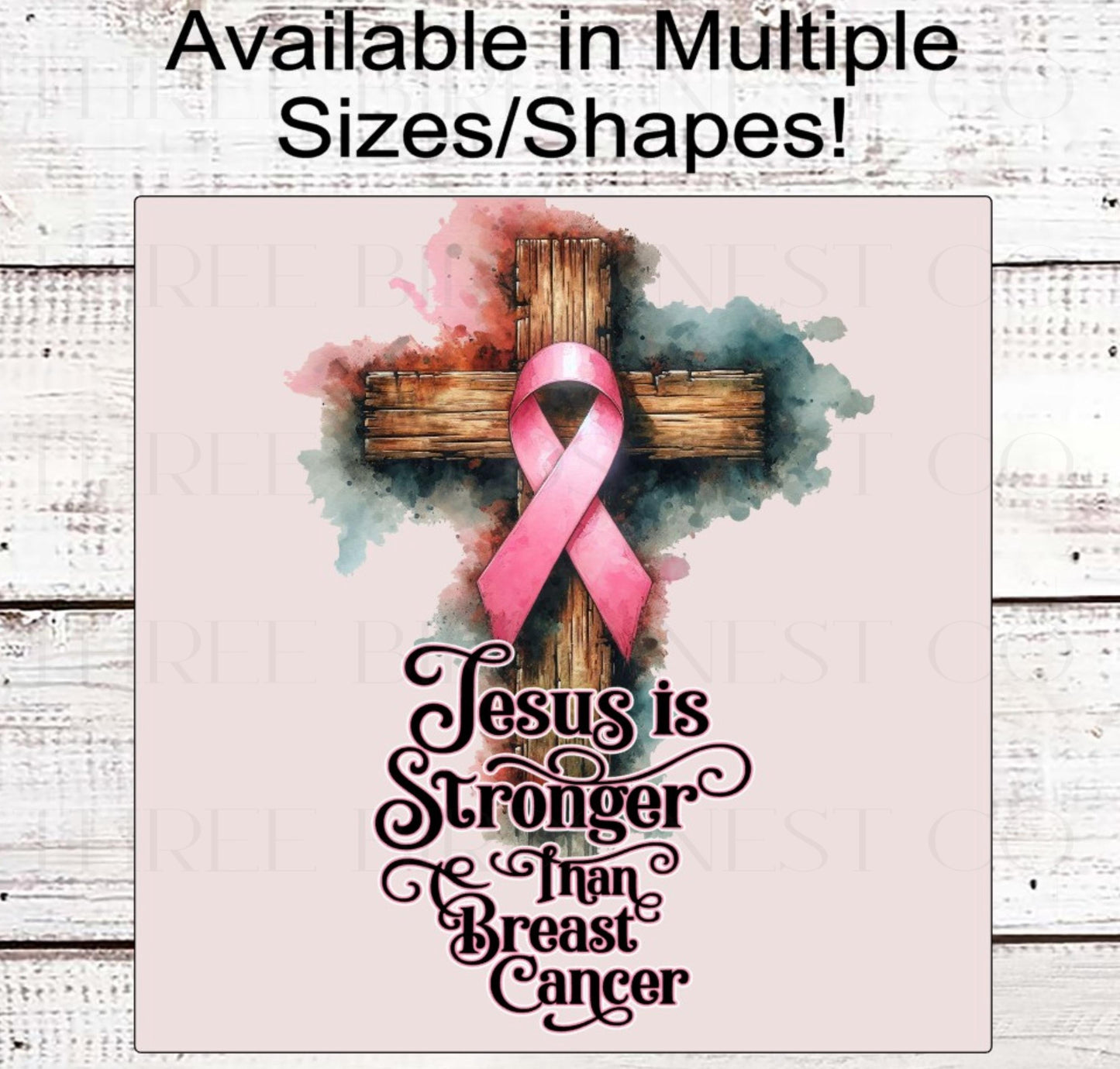 Breast Cancer Awareness Wreath Sign, Jesus is Stronger, Christian Cross Gifts- A1777