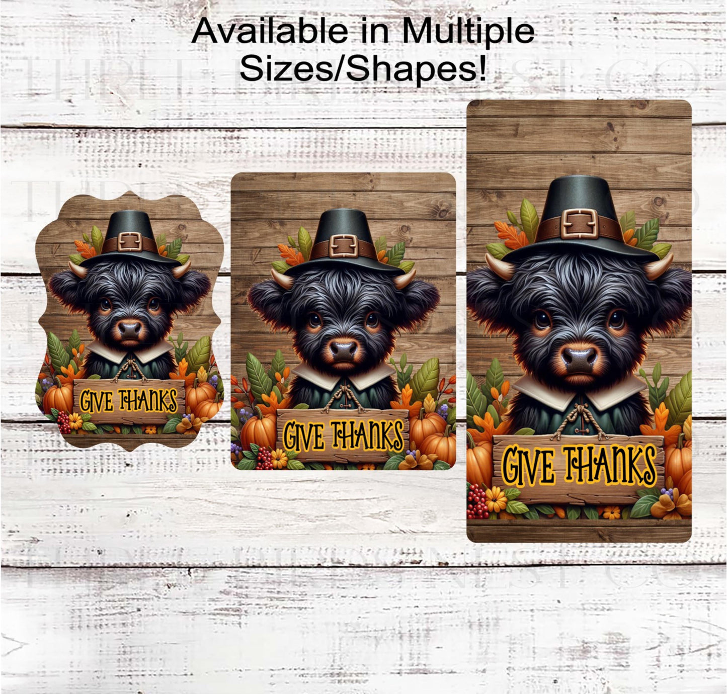 Fall Wreath Sign, Scottish Highland Cow, Give Thanks, Rustic Farmhouse, Thanksgiving Pigrim- FT2206