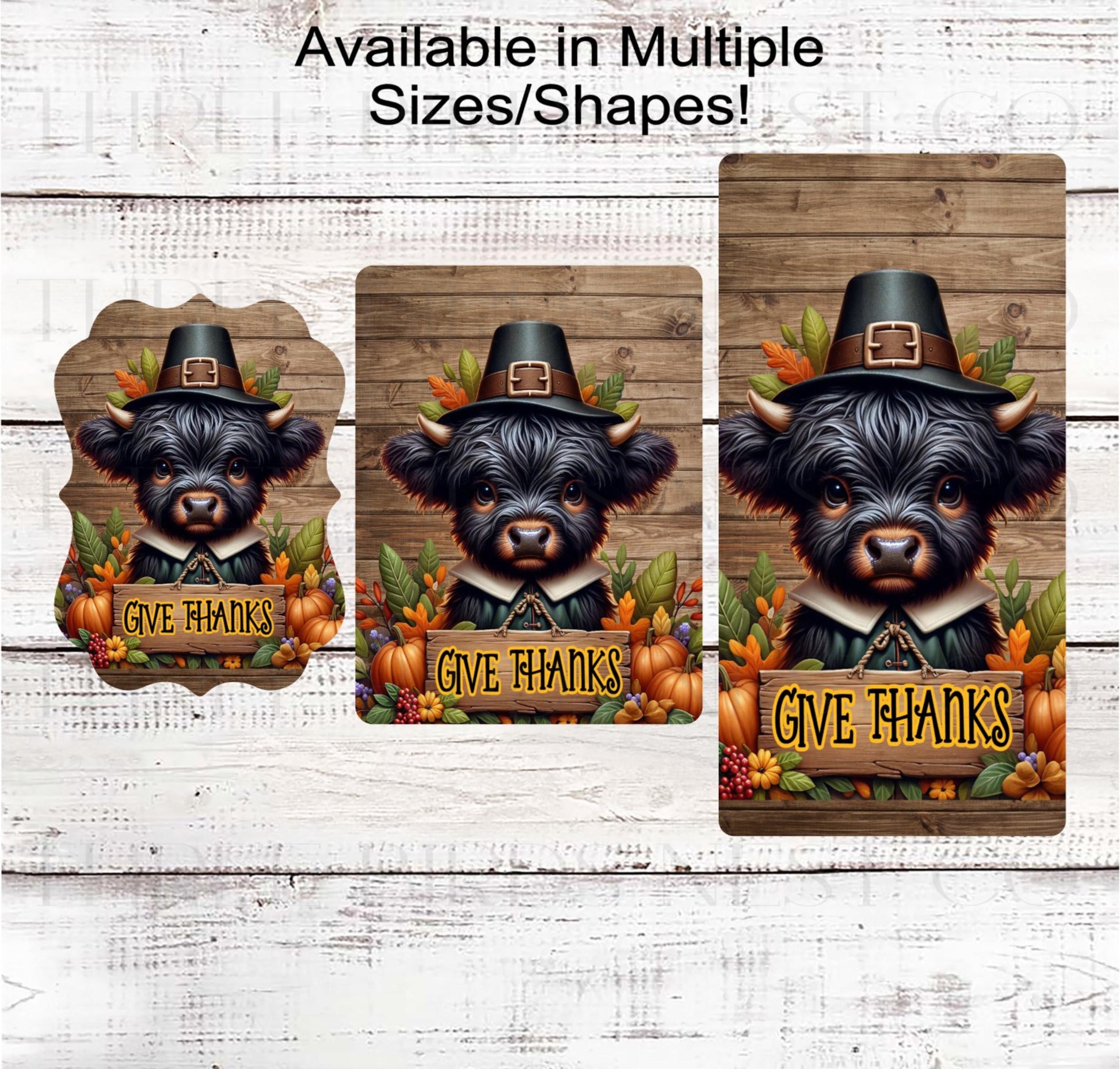 Fall Wreath Sign, Scottish Highland Cow, Give Thanks, Rustic Farmhouse, Thanksgiving Pigrim- FT2206