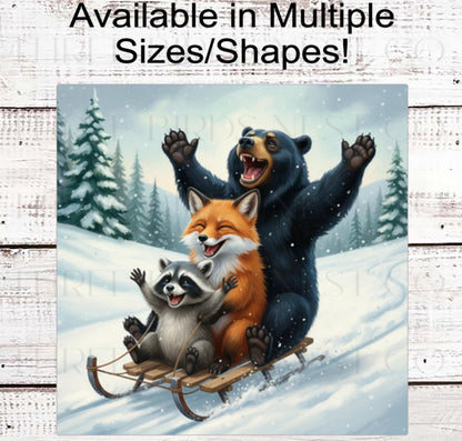 Winter Wreath Sign, Snowday, Bear, Fox and Raccoon Lover, Sledding, Snow Much Fun- CW2212