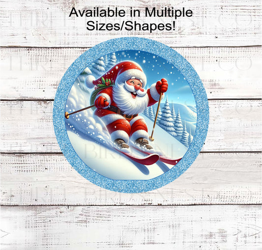 Christmas Wreath Signs, Santa Claus, Snow Skiing, Winter Wonderland- CW2213