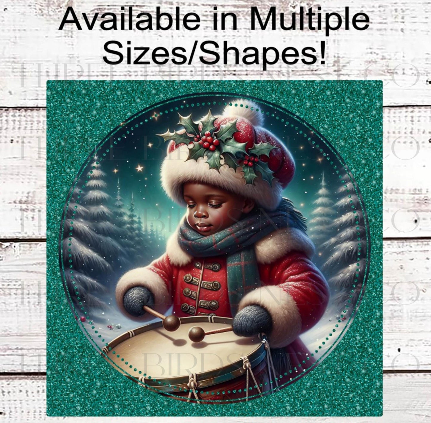 Christmas Wreath Signs, Little Drummer Boy, African American- ET2223