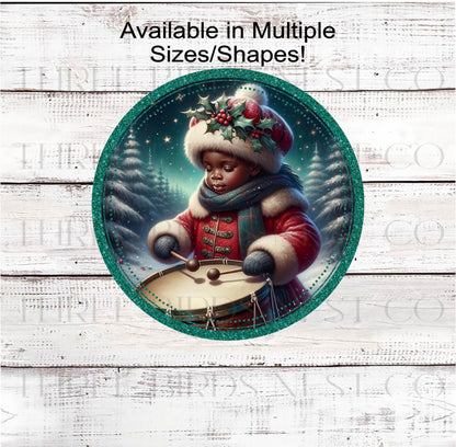 Christmas Wreath Signs, Little Drummer Boy, African American- ET2223