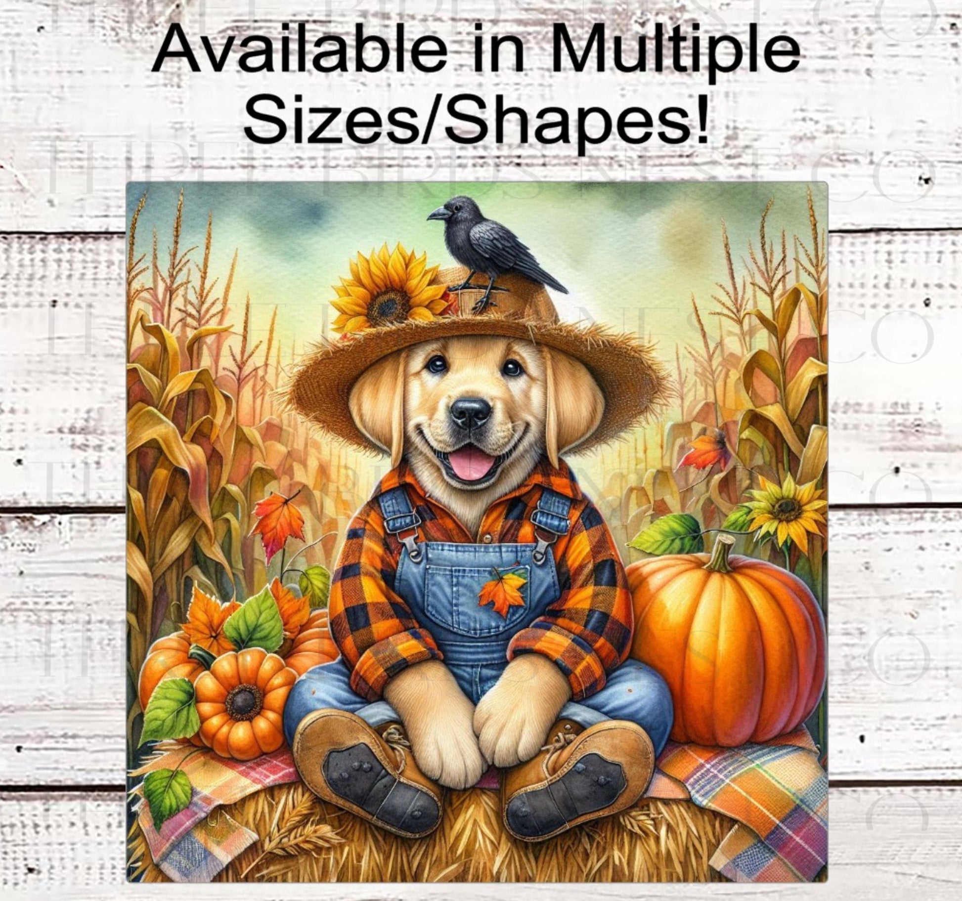 Fall Wreath Sign, Labrador Retriever Dog, Yellow Lab Lover, Autumn Scarecrow- PA2216