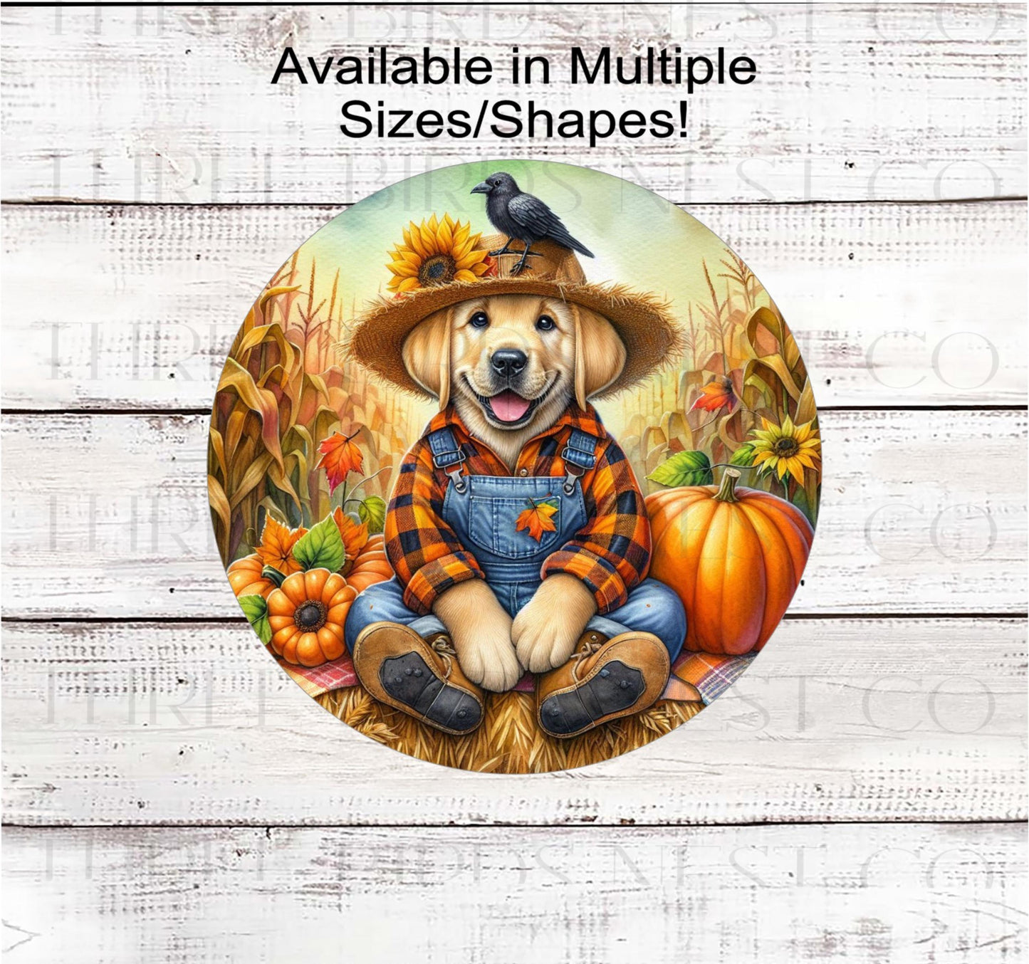 Fall Wreath Sign, Labrador Retriever Dog, Yellow Lab Lover, Autumn Scarecrow- PA2216