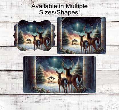 Nativity Wreath Sign: Deer and Jesus Manger, Rustic Christmas Cabin Decor